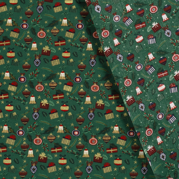 Cotton Poplin fabric Christmas ornaments printed and foil 