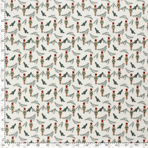 Cotton Poplin fabric Christmas ornaments Off White