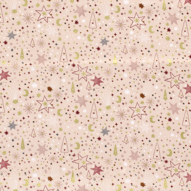 Cotton Poplin fabric Christmas Pink