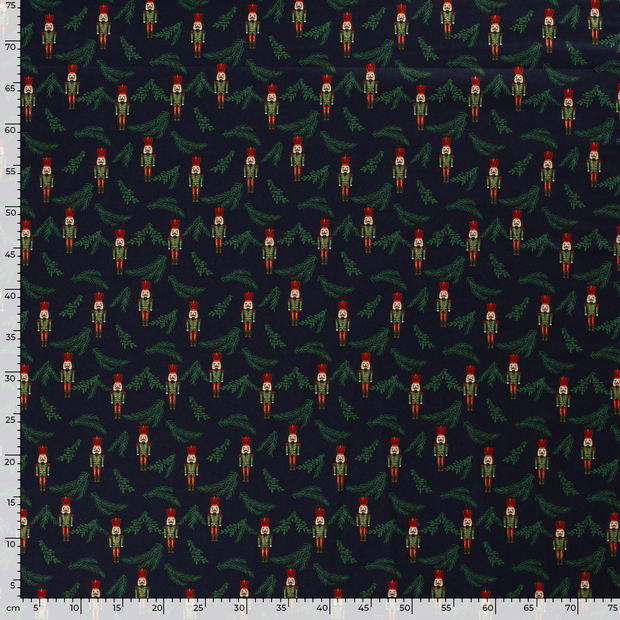 Cotton Poplin fabric Christmas ornaments Navy