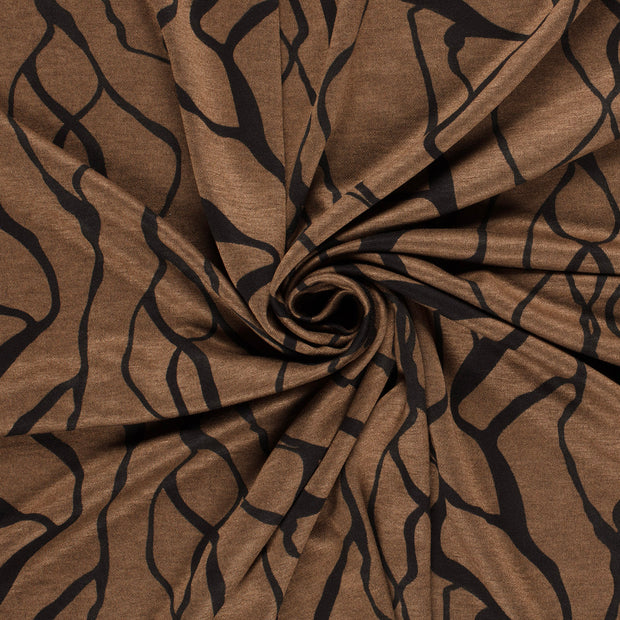 Poly Viscose Jersey fabric Camel discharge printed 