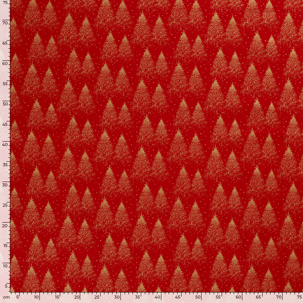 Algodón Popelina tela árboles de Navidad Rojo