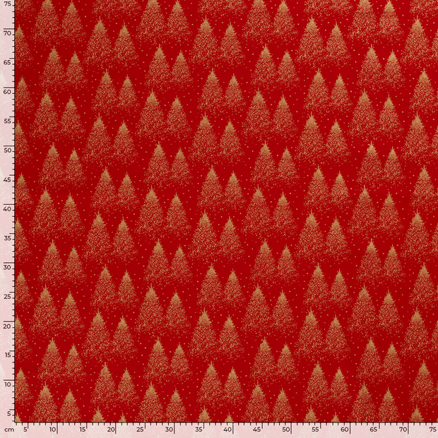 Cotton Poplin fabric Christmas trees Red