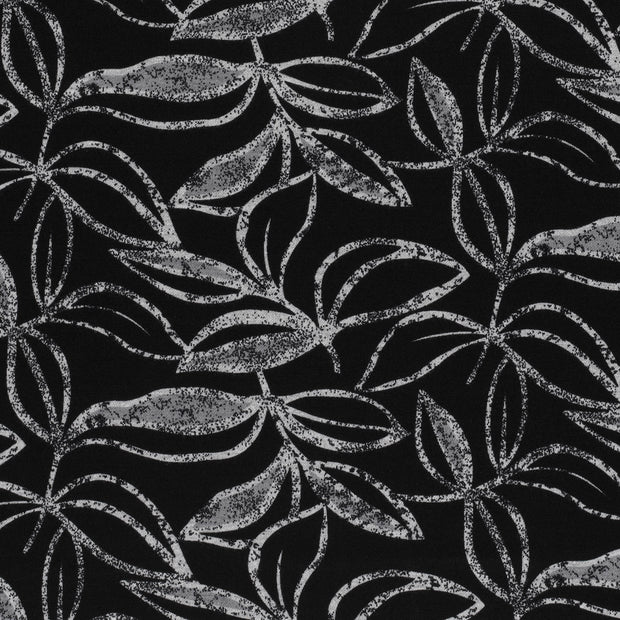 Poly Viscose Jersey fabric Leaves Light Grey