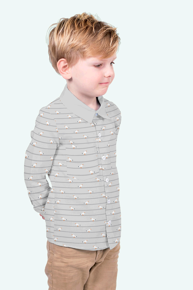 Cotton Poplin fabric Birds Light Grey