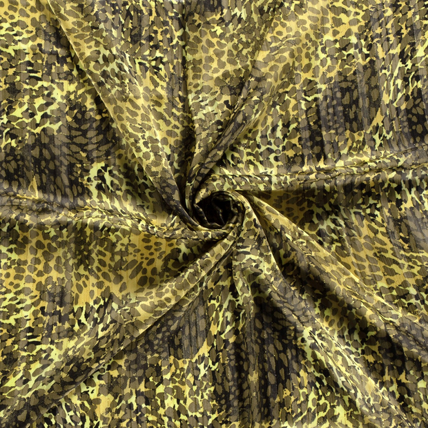 Chiffon stof Kaki groen lurex geprint 