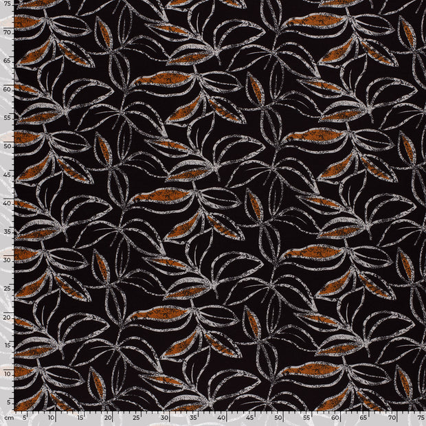 Poly Viscose Jersey fabric Leaves Brique