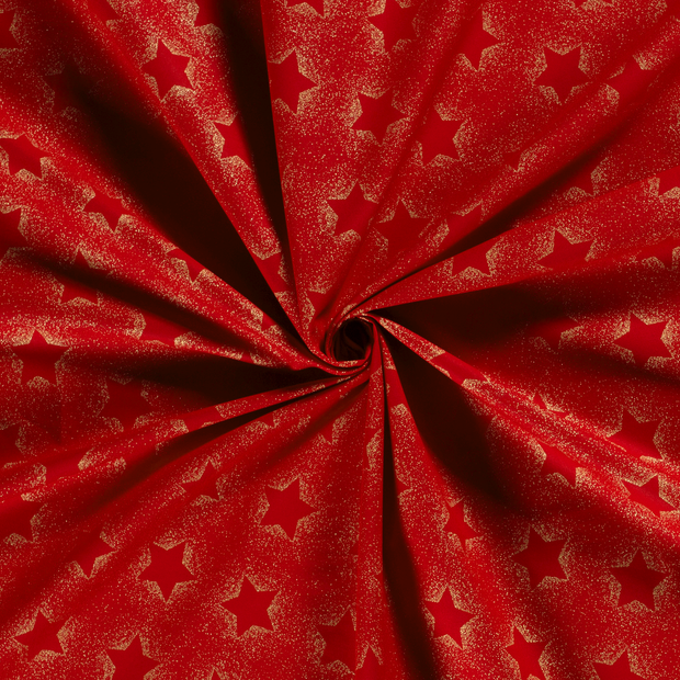 Cotton Poplin fabric Red printed and foil 