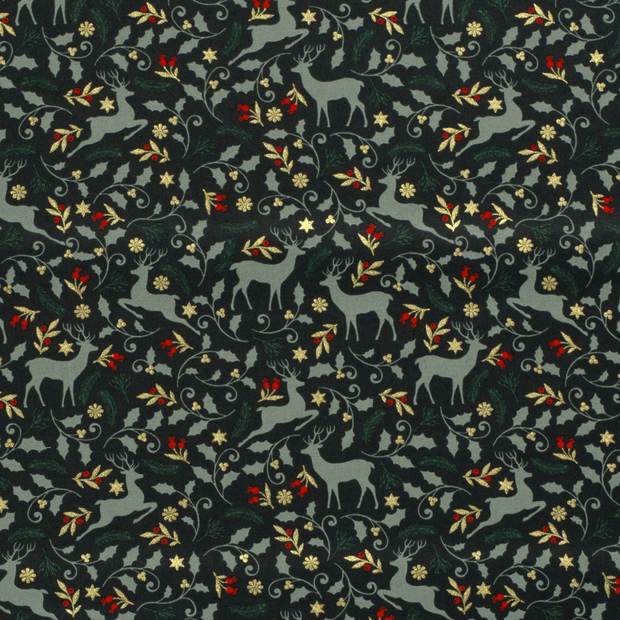 Cotton Poplin fabric Animals Dark Green