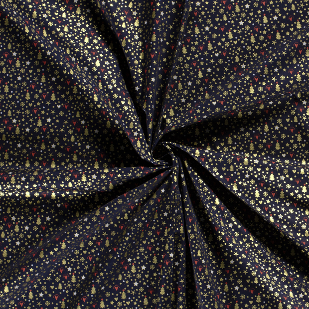 Cotton Poplin fabric Navy printed and foil 