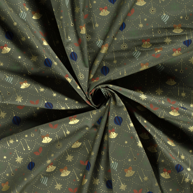 Cotton Poplin fabric Green printed and foil 