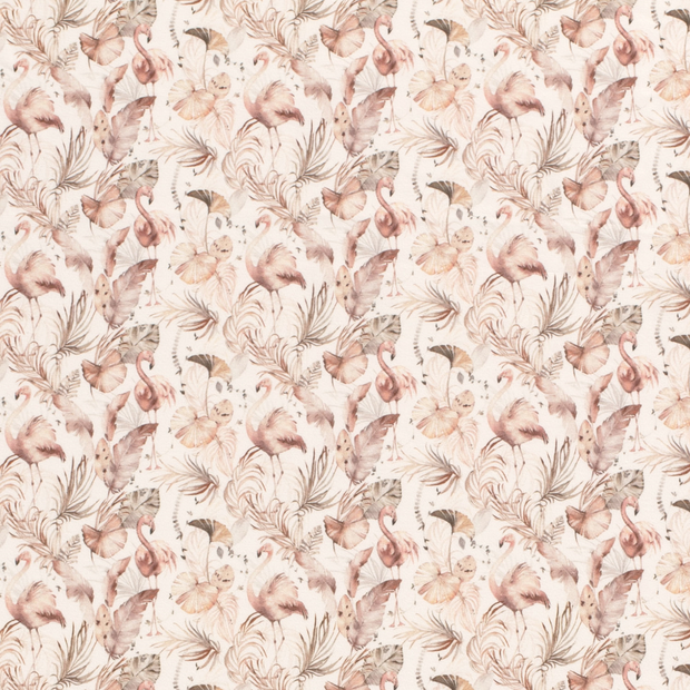 Katoen Jersey stof Flamingo's Gebroken wit