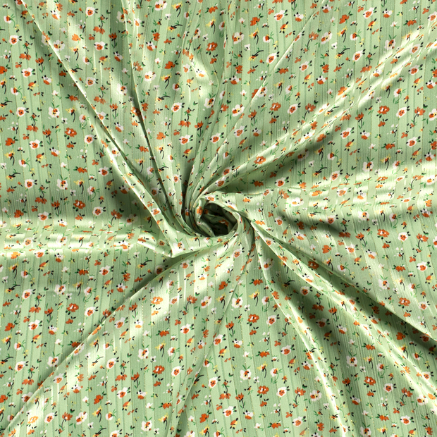 Chiffon Damast fabric Green lurex printed 