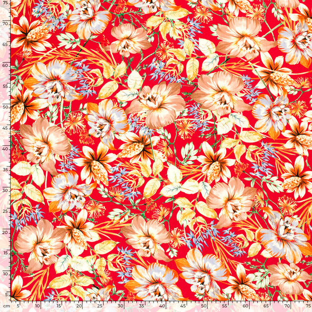 Borken Crepe tissu fleurs Coral