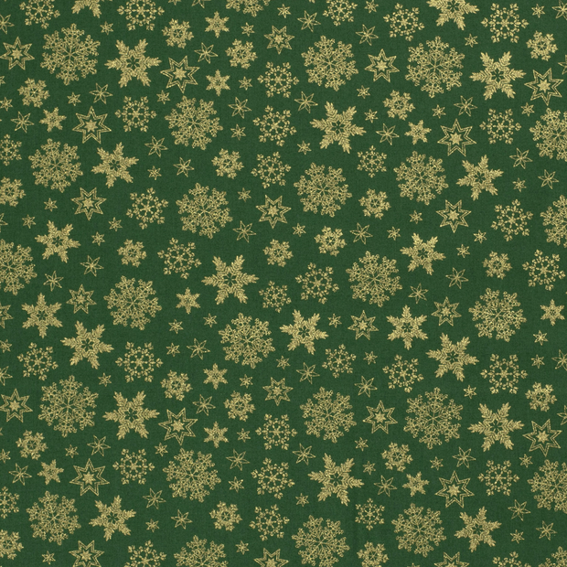 Cotton Poplin fabric Christmas stars Green