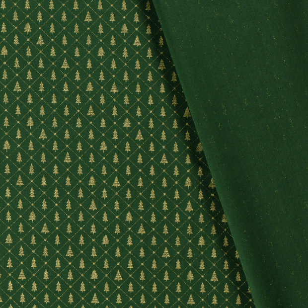 Cotton Poplin fabric Christmas trees printed and foil 