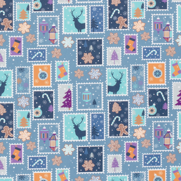 Cotton Poplin fabric Christmas snowflakes 