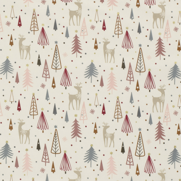 Cotton Poplin fabric Christmas Off White