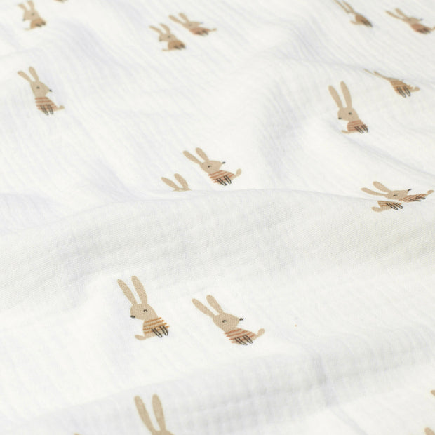 Muslin fabric Rabbits Off White