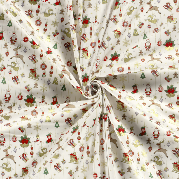 Cotton Poplin fabric Off White printed and foil 
