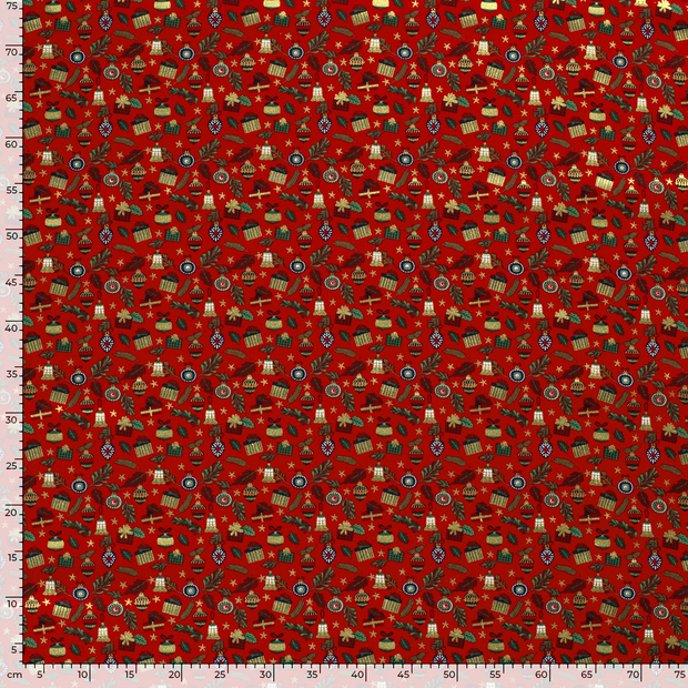 Cotton Poplin fabric Christmas ornaments Red