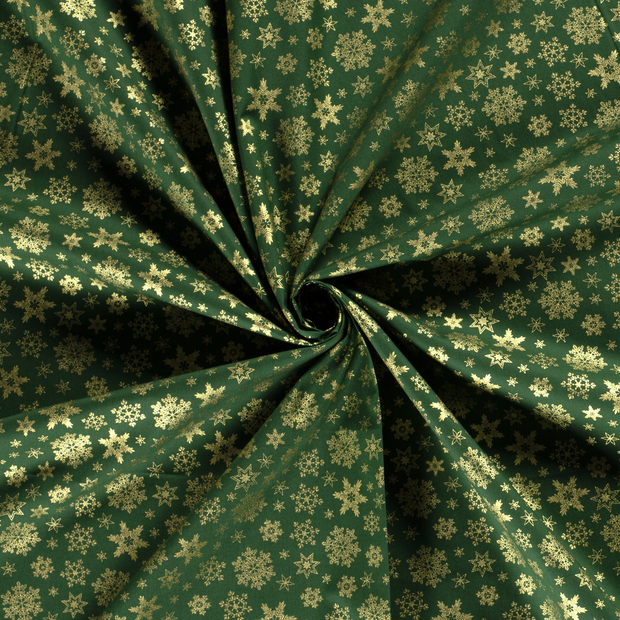 Cotton Poplin fabric Green printed and foil 