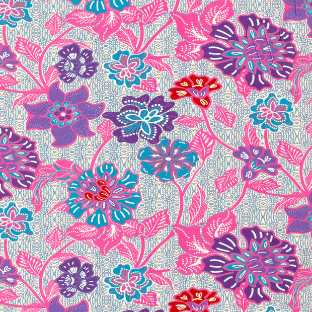 Jersey de Coton tissu fleurs Fuchsia