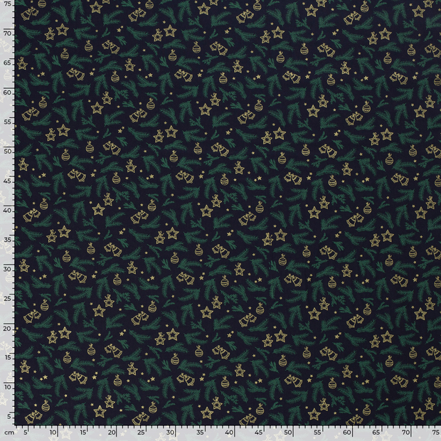 Cotton Poplin fabric Christmas trees Navy