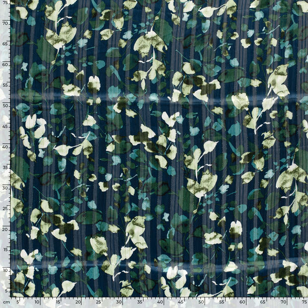 Chiffon fabric Flowers Dark Green