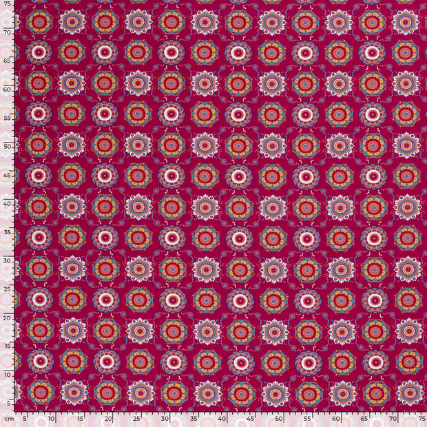 Cotton Poplin fabric Abstract Wine red