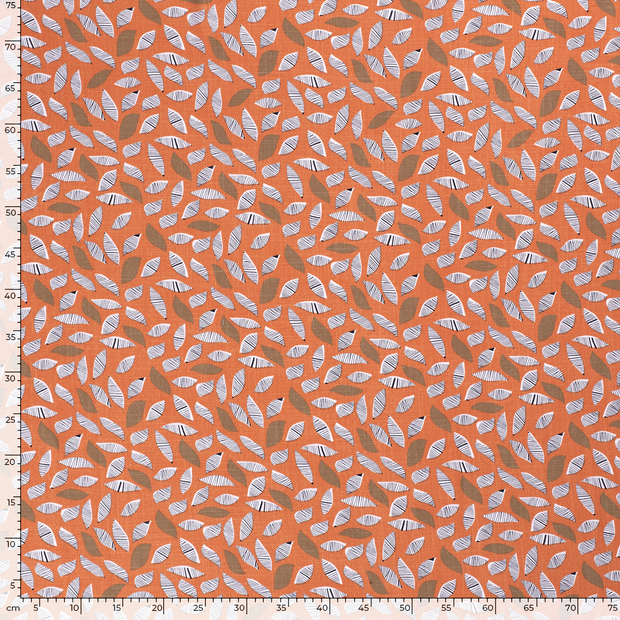 Woven Viscose Stretch fabric Leaves Orange