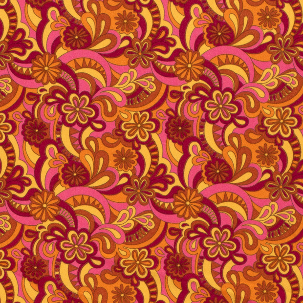 Power Stretch fabric Flowers Orange