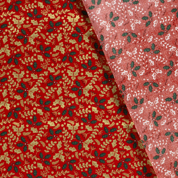 Cotton Poplin fabric Christmas trees printed and foil 