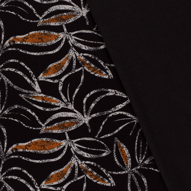 Poly Viscose Jersey fabric Leaves discharge printed 