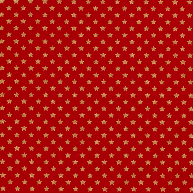Cotton Poplin fabric Christmas stars Red