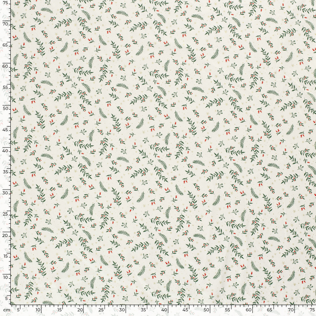 Cotton Poplin fabric Christmas twigs Off White