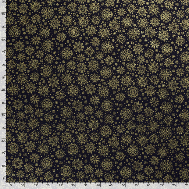 Popeline de Coton tissu flocon de neige de Noël Bleu Marine