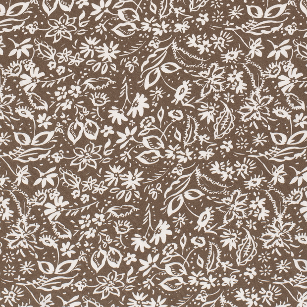 Viscose Twill stof Bloemen Taupe grijs