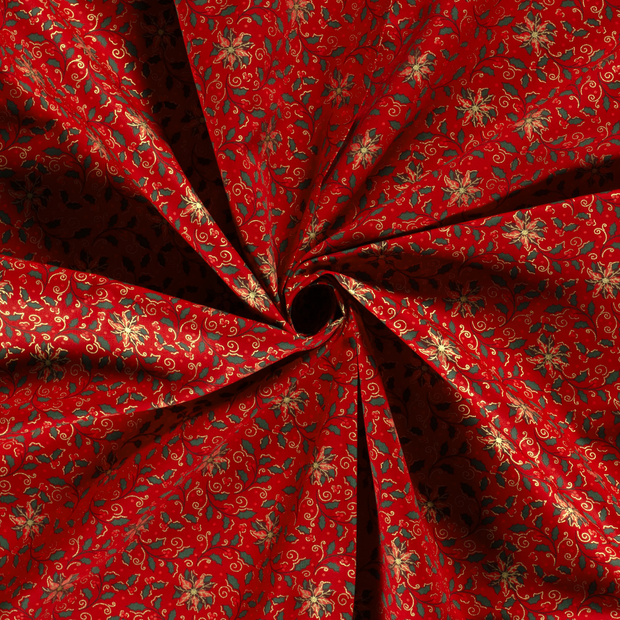 Cotton Poplin fabric Red printed and foil 