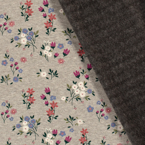 Alphen Fleece fabric Flowers Grey