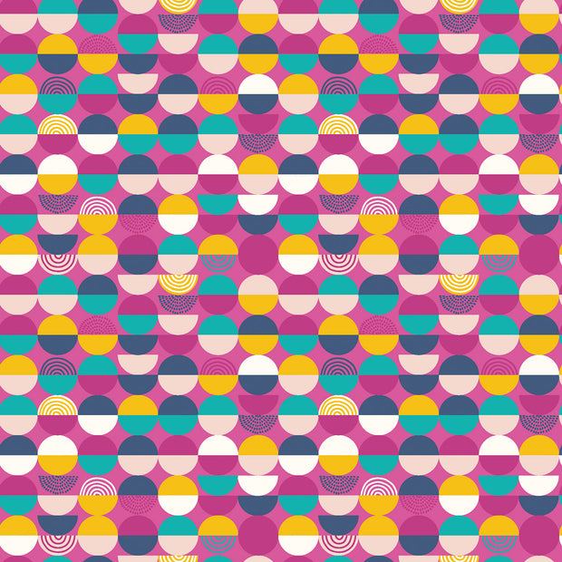 Katoen Poplin stof Cirkels Fuchsia