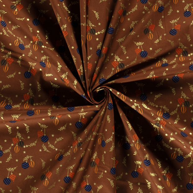 Cotton Poplin fabric Brique printed and foil 