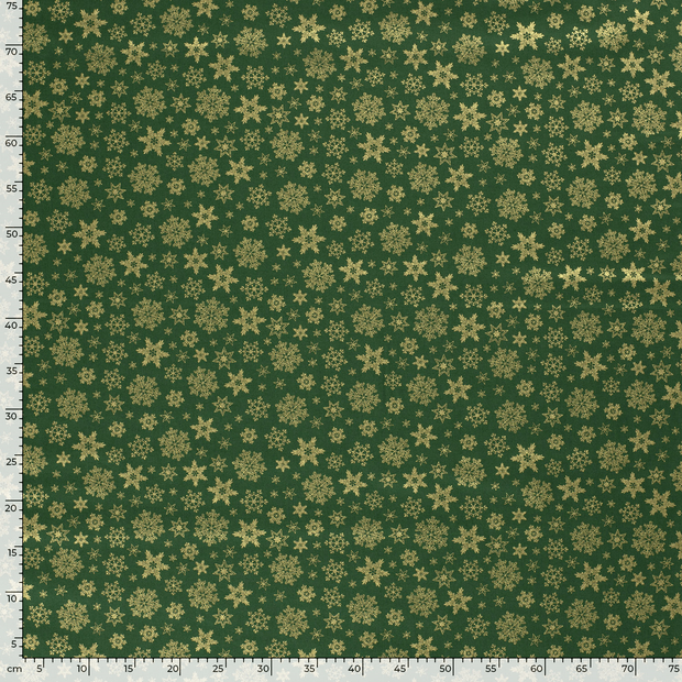 Cotton Poplin fabric Christmas stars Green