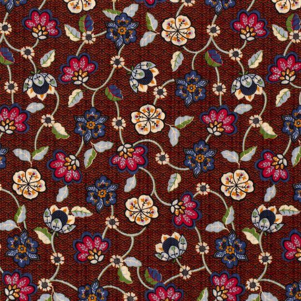 Woven Cotton Viscose fabric Flowers Brique