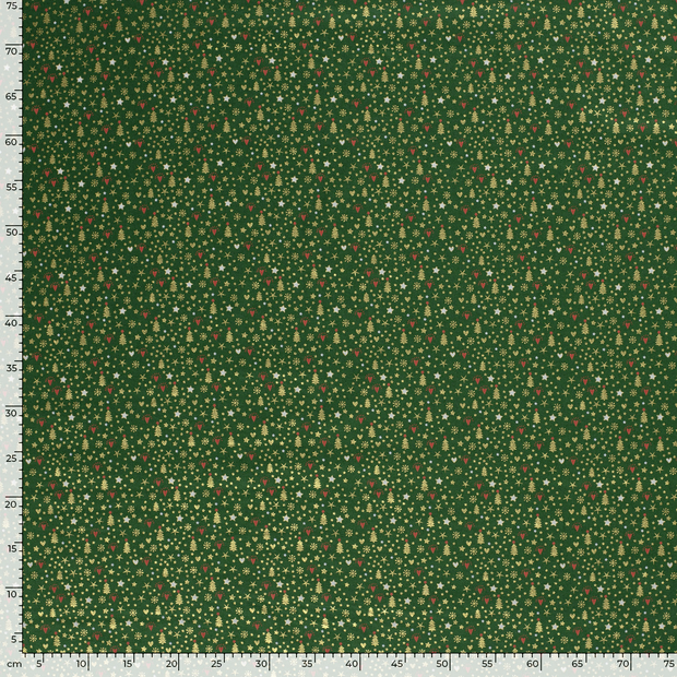 Cotton Poplin fabric Christmas twigs Green