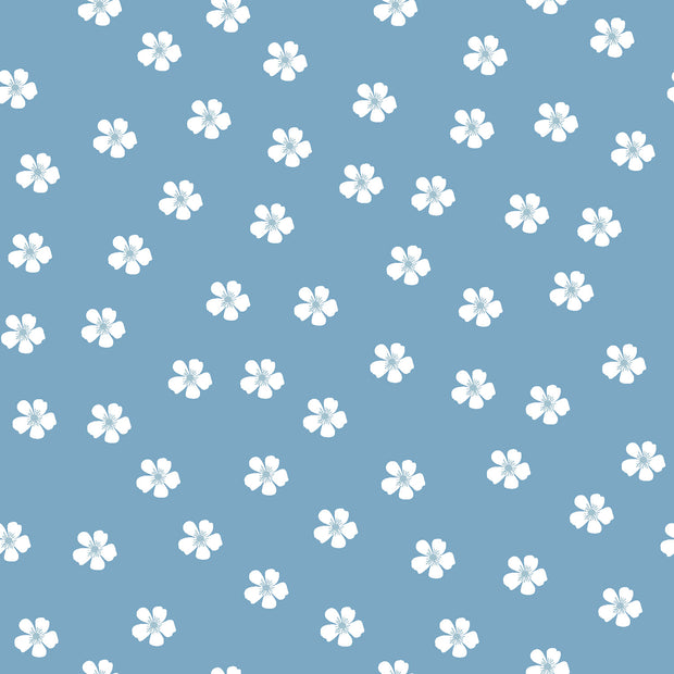 Cotton Poplin fabric Flowers Steel Blue