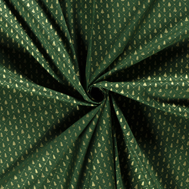Cotton Poplin fabric Green printed and foil 