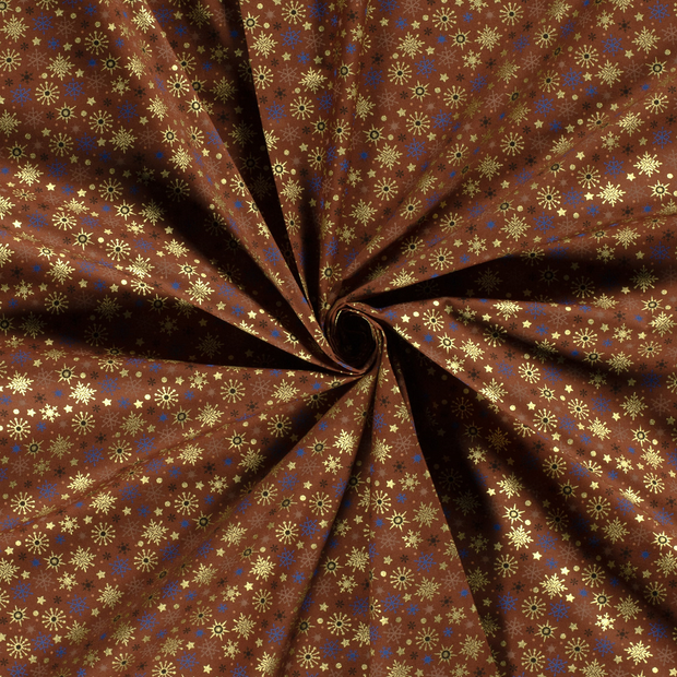 Cotton Poplin fabric Brique printed and foil 