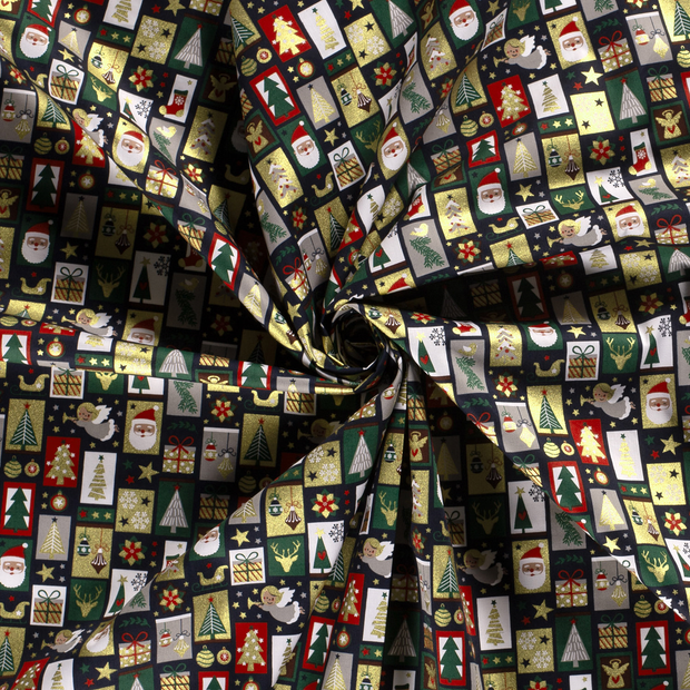 Cotton Poplin fabric Navy printed and foil 