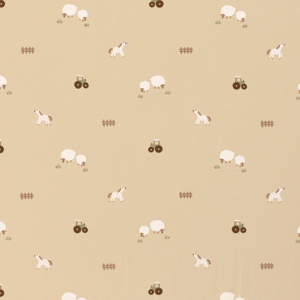Cotton Jersey fabric Farms Beige